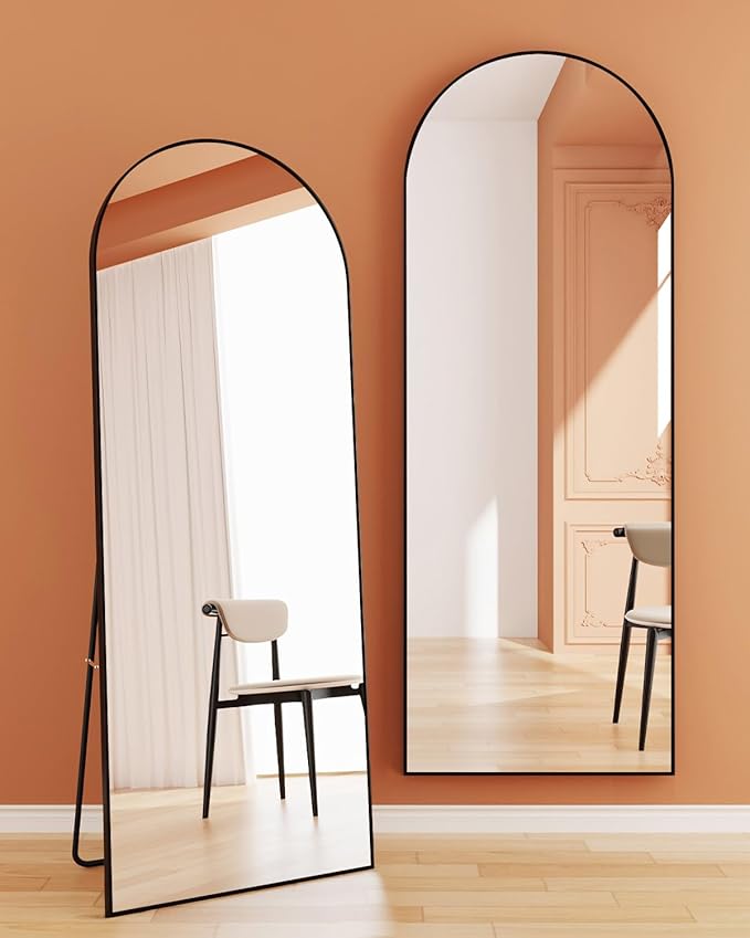 DMWOODFL 71"x26" Arched Full-Length Mirror with Explosion-Proof HD Glass - Oversized Floor or Wall-Mounted Full Body Mirror for Bedroom, Living Room, and Cloakroom (Black)