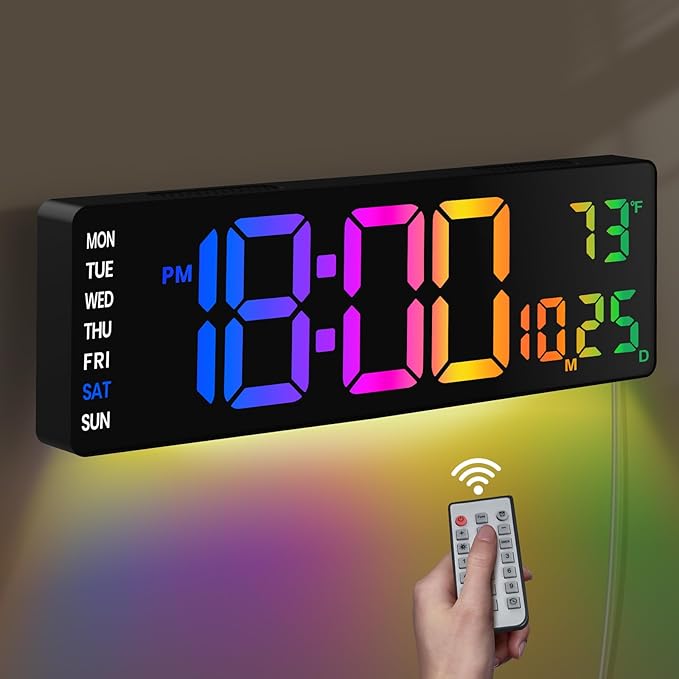 Pytha Sight 16 Inch Large Digital Wall Clock, Large LED Display Digital Wall Clock with Temperature (°C/°F), Remote Control, Auto-Dimming, Night Light for Classroom,Bedroom, Garage,Gym,Seniors Gift
