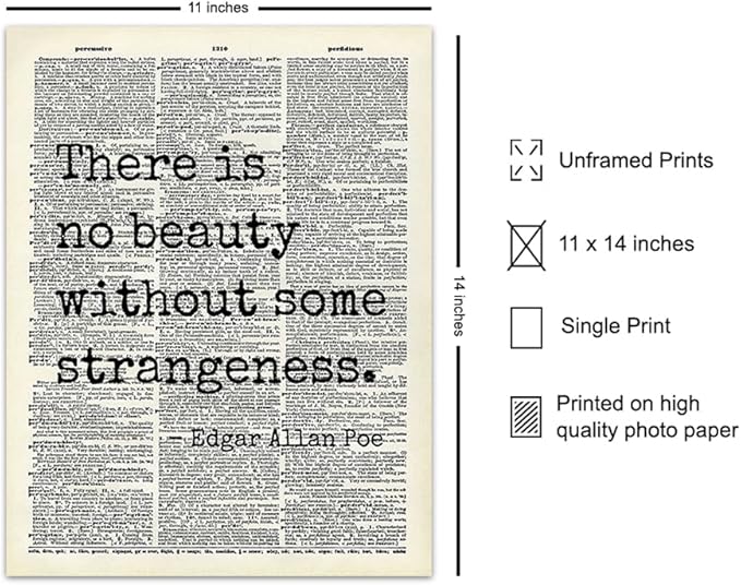 Edgar Allan Poe Gothic Art LARGE 11x14 - Retro Goth Wall Decor for Home, Office, Living Room, Bedroom, Bathroom - Famous Quotes Typography Wall Art for Poetry Fans, Vintage Horror Fans - Unframed