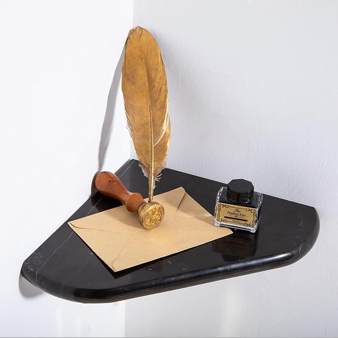 Lovdeco Marble Corner Shelf Wall Mount, Nero Marquina Black Marble Corner Shower Shelf, Polished 8" Round Edge Corner Shelves for Bathroom, Kitchen, Office, Living Room, 1 Piece