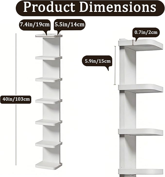 Versatile 7 Tier Wall Shelf Unit, Floating Shelves for Wall (Round Corner), Vertical Lack Wall Shelf for Bedroom, Vanity, Living Room, Home Decor Makeup Organizer Display, White