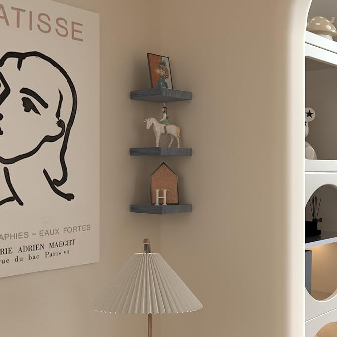 PopiShelves Small Floating Shelves for Wall - 6 Inch Mini Square Grey Shelves for Bedroom, Living Room, Bathroom, Kitchen, Office Decor Set of 3