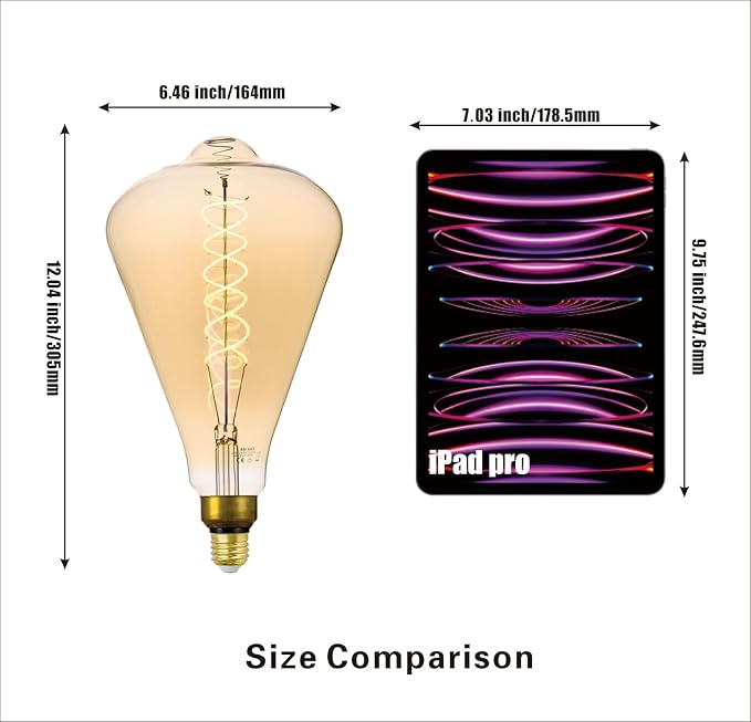 SD LUX Oversized Vintage Giant LED Light Bulb Huge Edison Bulb - Dimmable, 8W 450LM (50W Equi), Warm White 2200K, Medium E26 Base - Perfect for Decorative Pendant Lighting, 1 Pack(ST164)
