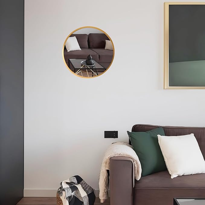 12 Inch Aluminum Framed Modern Gold Round Wall Mirror, Small Metal Framed Mirror for Bathroom, Living Room, Entryway, Hallway Decoration (Gold, 12x12)
