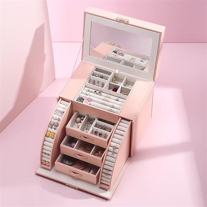 VSULZVNU Makeup Organizers Multi-Layer Large Jewelry Organizer Box PU Leather Drawer Storage Gift Case for Earrings Ring Jewellery Display Boxes Jewelry Case
