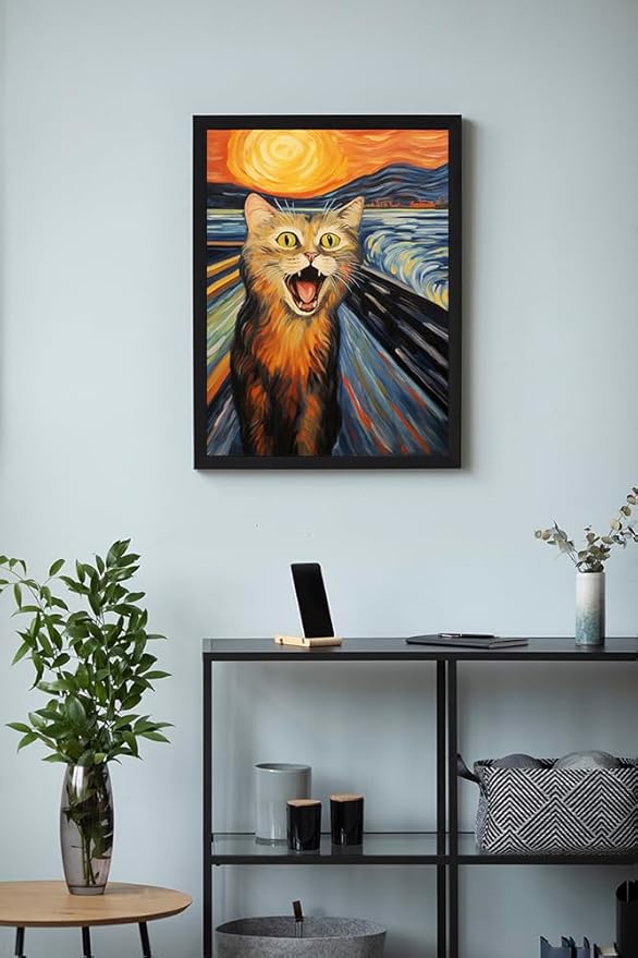 Hamduker Funny Scream Cat Wall Art Decor Famous Art - Cute Preppy Cat Wall Art Picture Aesthetics Decor for Nursery Kids Bedroom Living Room Aesthetic (Size: 11'' x 14''x1pcs)