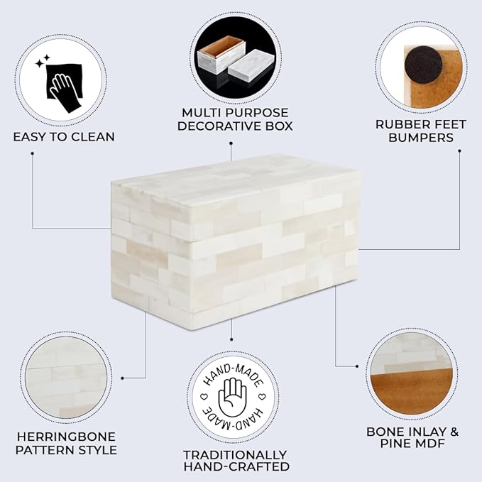 Handicrafts Home Decorative Storage Box with Lid– 10x5x5” Modern Home Decor Organizer, Memory Box & Jewelry Storage- Decorative Boxes for Living Room & Shelf Decor- Classic Plain- White