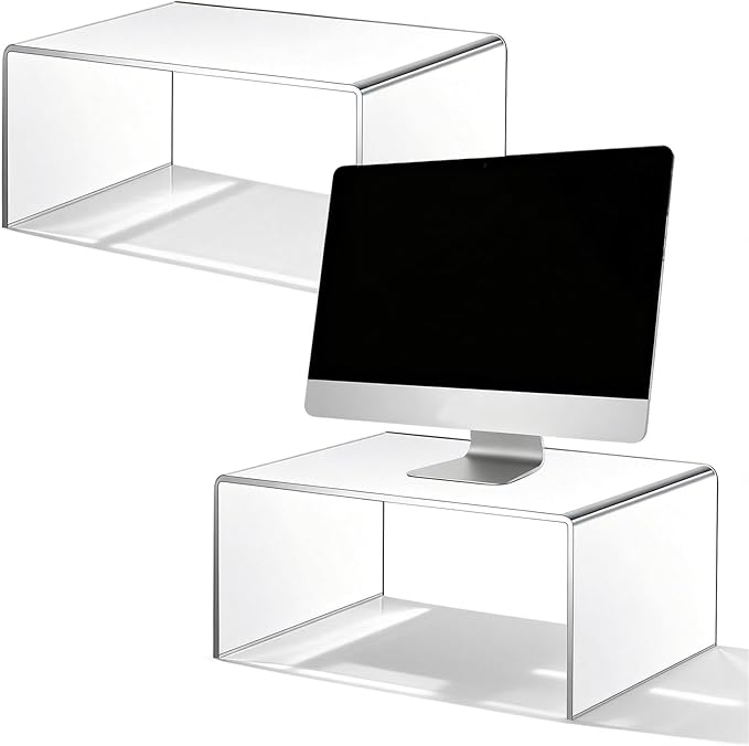 2 Sets Acrylic Display Risers,16 Inch Counter Organizer Rack, Kitchen Counter Shelf Organizer for Bathroom.for Collectibles, Jewelry, Cupcakes, Figures, Kitchen & Retail Use (transparent, 16 Inch, 8 mm)