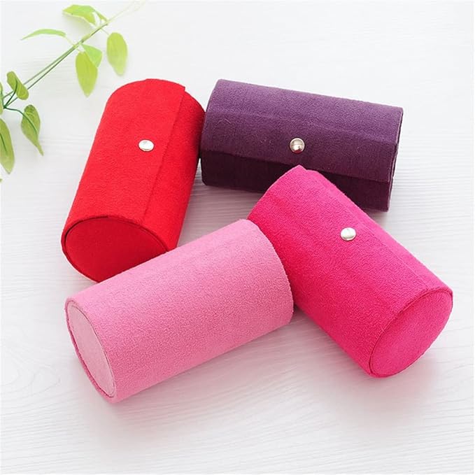Cylinder Shaped Jewellery Storage Roll Case Velvet Travel Makeup Ring Ear Pendant Necklace Organizer Display Box (Color : B, Size : 13.5 * 7.5 cm) (A 13.5 * 7.5 cm)