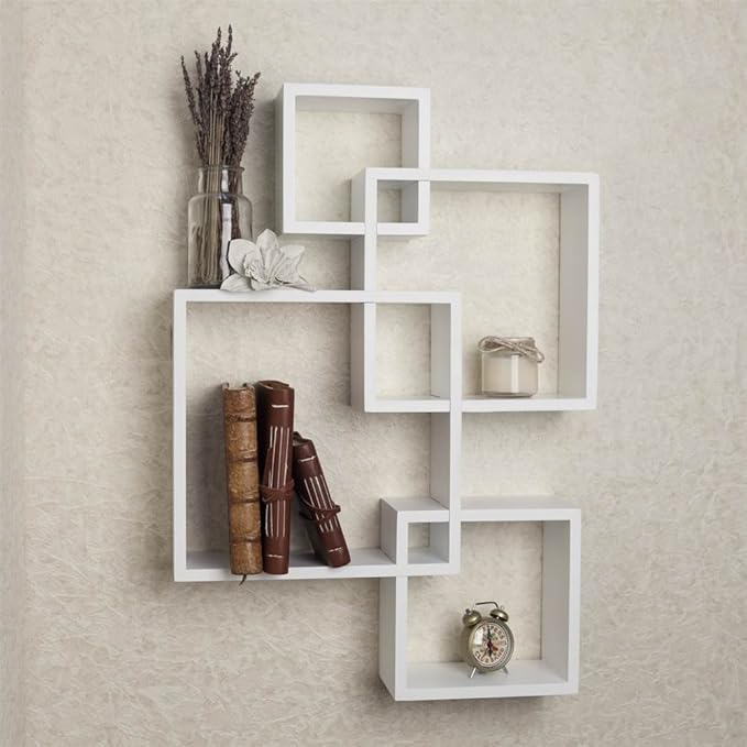 Danya B BR1023WH Decorative Wall Mount Floating Intersecting Cube Accent Wall Shelf - White