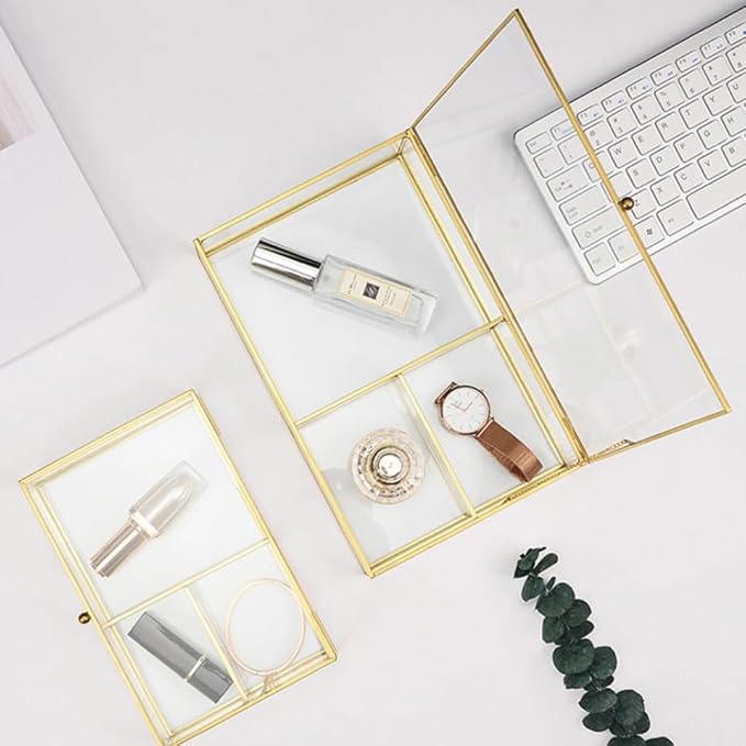 MAGICLULU Box Desktop Storage Box Makeup Organiser Mirror Glass Necklace Organizer Stand Desk Vanity Jewelry Glass Makeup Container Jewelry Holder Wedding Jewelry Lipstick