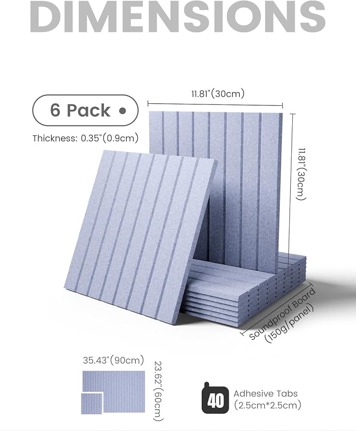 Fluxynara Large Felt Bulletin Board 36" x 24" Cork Board Alternative-6 Pack with 40 Safe Removable Adhesive Tabs, Cork Boards for Walls for Home Office Classroom Pin Board (Soft Periwinkle)