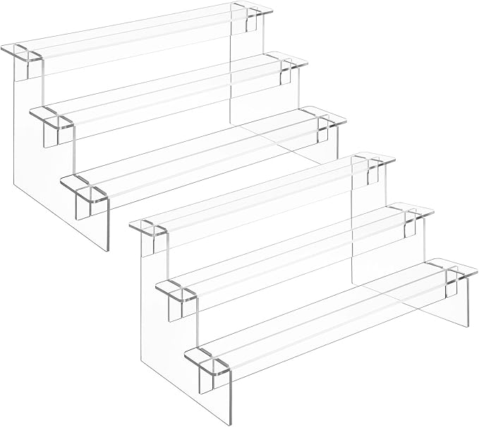 FRCOLOR Acrylic Display Shelf 2pcs Set, 3-tier 29cm Stepped Organizer for Figurines, Jewelry, and Makeup, Acrylic Risers for Desktop Showcase and Storage