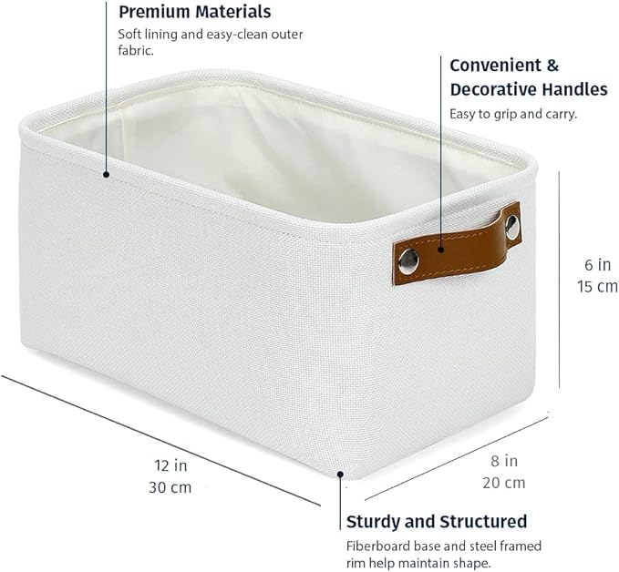 OrganiHaus Small Fabric Storage Baskets 3 Pack, 12x8in Cloth Storage Bins for Shelves, Small Baskets for Organizing Pantry Closet, Canvas Shelf Baskets, Off-White