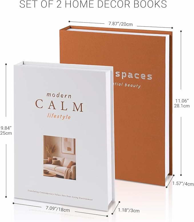 Minimalist Decorative Books for Home Decor - Set of 2 Aesthetic Faux/Fake Book Boxes Enhance Coffee Table, Mantel or Bookshelf Decor, Beautiful Photo Storage & Keepsake Box