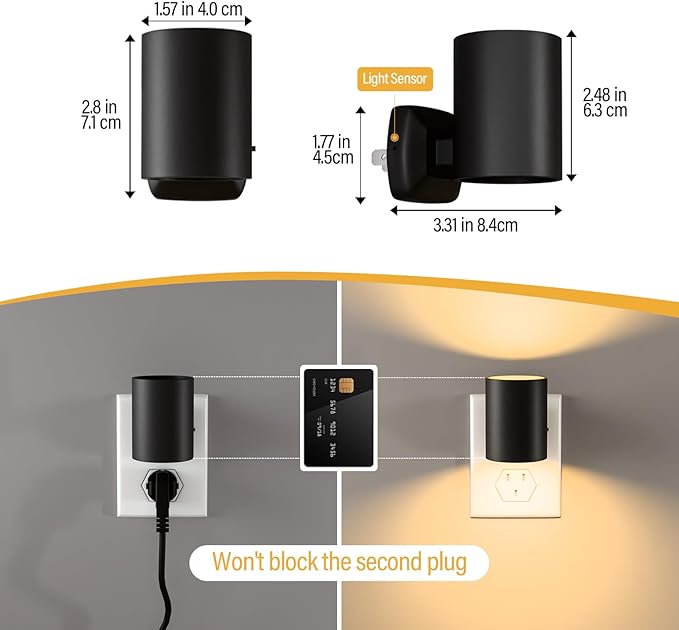 Night Lights Plug into Wall: ETL Night Light Plug in - LED Dimmable Night Light Dusk to Dawn Light Sensor, Soft Warm 2700K, Adjustable Brightness, Wall Lights for Bedroom, Hallway, Stairs - 4 Pack