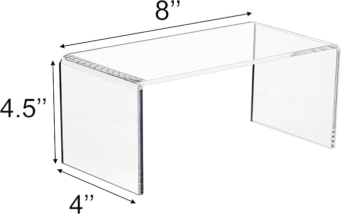 Jusalpha 2 PC Clear Acrylic Risers, Acrylic Display Risers Shelf Showcase Fixtures for Jewelry, Display Stand for Amiibo Funko POP Figures, Cupcakes, Food Display, Cabinet- (8''x 4''x 4.5'', 2 sets)