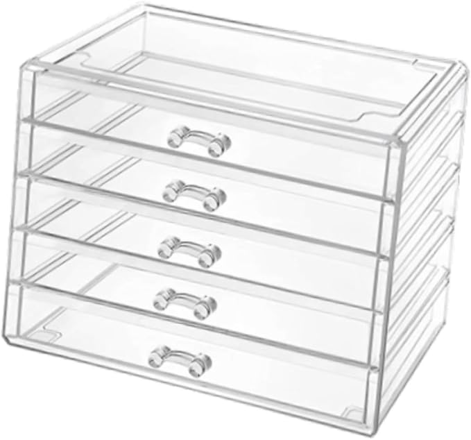 Acrylic Drawer Makeup Organizer Jewellery Chest Multilayered Necklace Rings Earrings Holder Lady Jewelry Storage Box for Home, 5 Tiers