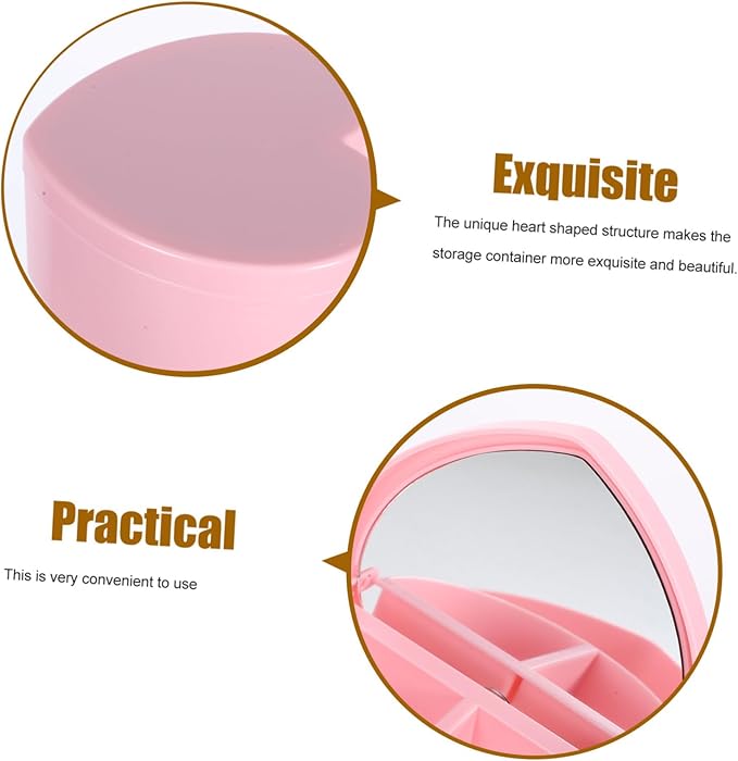 GALPADA Double Layer Heart Shaped Jewelry Box with Makeup Mirror Portable Necklace and Earrings Storage Case for Pink Trinket Organizer for Tabletop Use