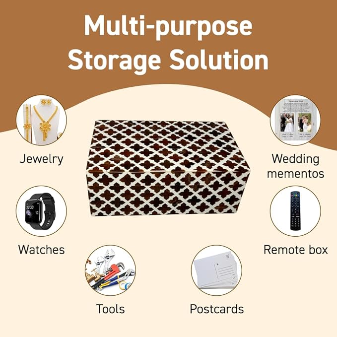 Perilla Home ﻿Home Decor Decorative Storage Wooden Box Small Wooden Organizer Tool Stash Card Craft Trinket Memory Keepsake Jewelry Box for Men and Women, Clover, Gifts For All, Dark Brown & Off White