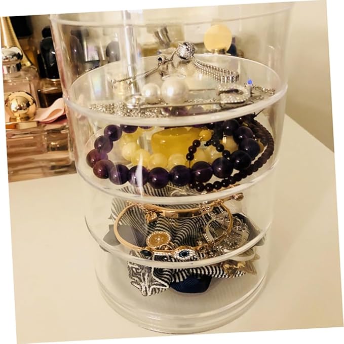 2pcs Plastic Jewelry Storage Box Four-layer Circular Organizer for Makeup Accessories and Items for Desktop Use