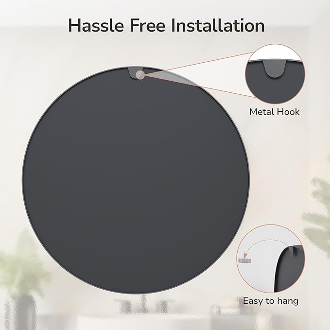 USHOWER Bathroom Mirrors for Over Sink, 36 Inch Circle Mirror with Metal Frame, Black Wall Mirror for Vanity, Entryway, Living Room, Hallway and Bedroom Decor