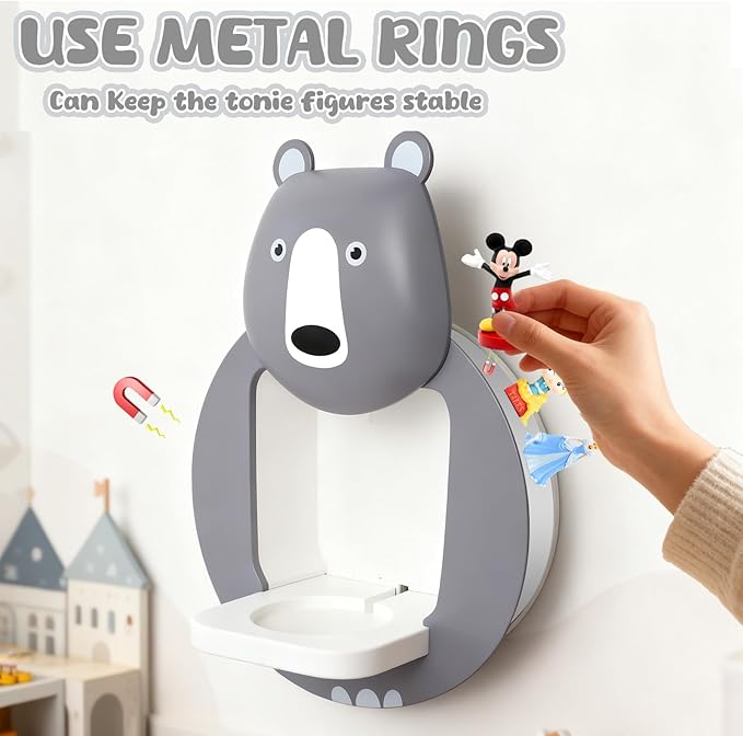 TonieBox Storage, Tonies Storage Shelf,Creative Bear Design Children's Magnetic Tonies Shelf,30-40pcs Tonies Figures Floating Shelf for Tonies Figures Display(Grey).