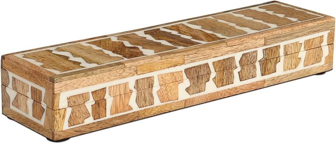 Handicrafts Home White Decorative Storage Box with Lid Wood Entryway Organizer Key Holder Box Console Table Storage for Hallway – Resin Inlay Kept Safari Collection - 10x2.5x1.5