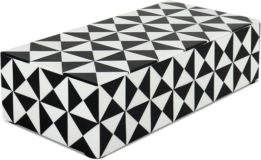 Handicrafts Home Decorative Storage Box with Lid, Black and White Decorative Box for Remote Controls, Coffee Table Storage Organizer, Keepsake Box for Living Room, Shelf & Hallway Decor, 10x4.5x2.5