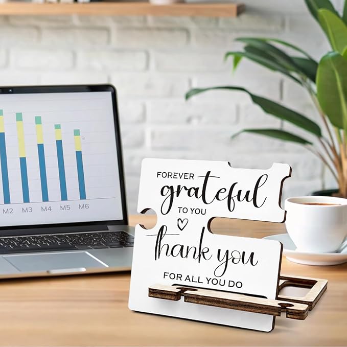 Appreciation Gifts for Teacher Coach Mentor Boss Leader Coworkers Employee Staff - Multi-functional Desk Organizer - Motivational Office Quote Wooden Sign for Office Desk Shelf Decor