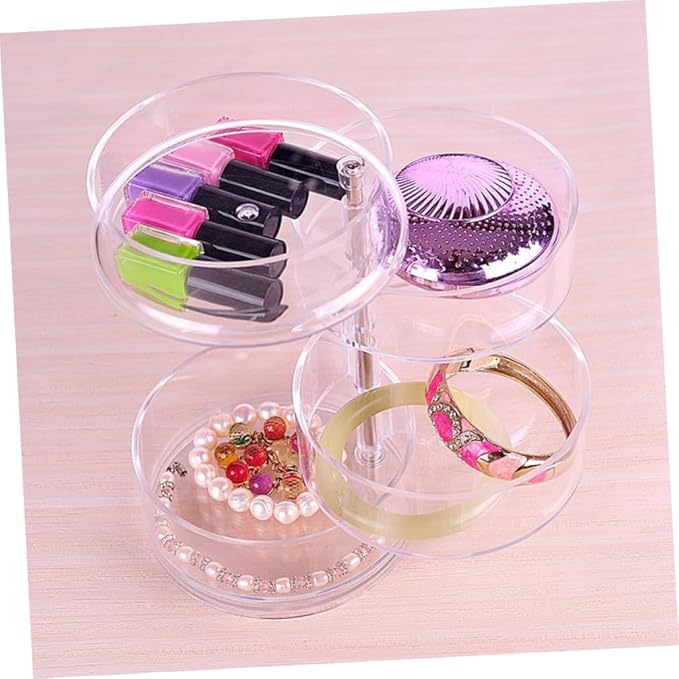SHERCHPRY 2pcs Plastic Four-layer Rotating Jewelry Storage Box Cosmetic Organizer for Easy Access to Earrings and Items Desktop
