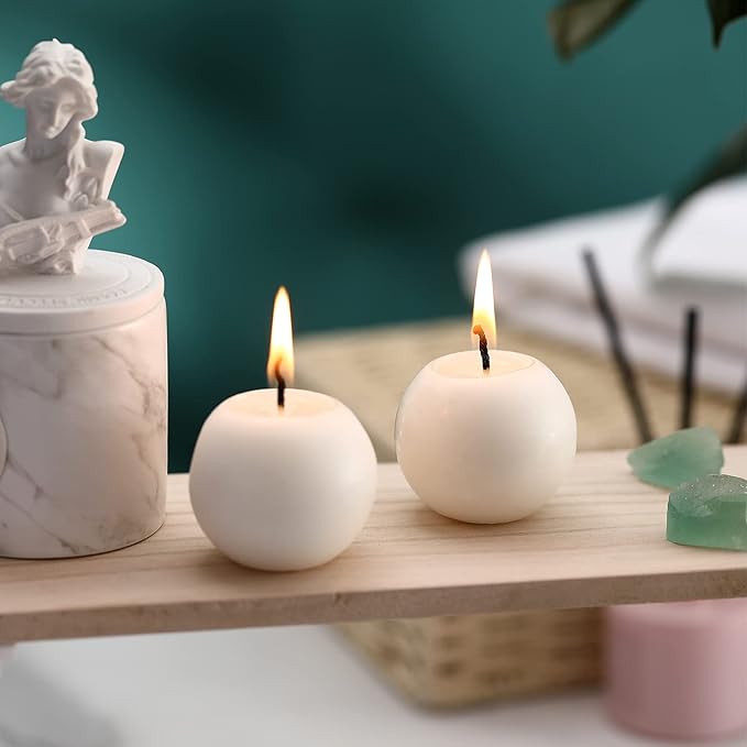 Tondiamo 7 Pieces Round Candles Ball Candles Unscented Round Ball Candle Decorative 1.96 Inch for Wedding Baby Shower Birthday Christmas Holiday Celebration Valentines Home(White)