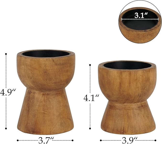 NIKKY HOME Farmhouse Wooden Candle Holders Set of 2, Rustic Solid Wood Pillar Candlesticks Pedestal, Fireplace Mantle Table Centerpiece Decor, Brown