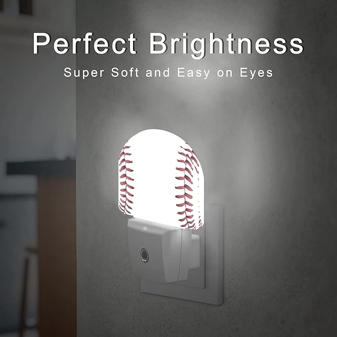 Baseball Night Light,Ball Stitch Line Sports Balls Games Plug-in Wall Led Night Lights Decor for Boys Girls Room,Dusk to Dawn Sensor Wall Lamp for Stairway/Hallway/Kitchen,0.5W