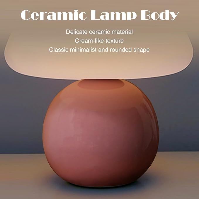 Cute Small Mushroom Lamp, PE Lampshade, Ceramic Base, Adjustable Light Color and Brightness with Power-Off Memory, Safe USB Powered, LED Mushroom Light for Bedroom Living Room (Pink)