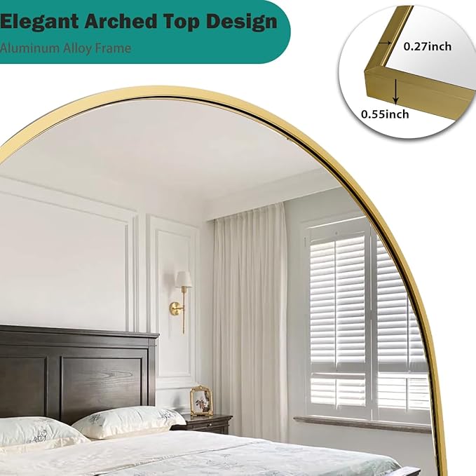 TinyTimes 57"x20" Arched Full Length Mirror, Full Floor Mirror with Stand, Large Full Body Mirror, Wall Mirrors for Bedroom Living Room, Aluminum Frame (Gold)