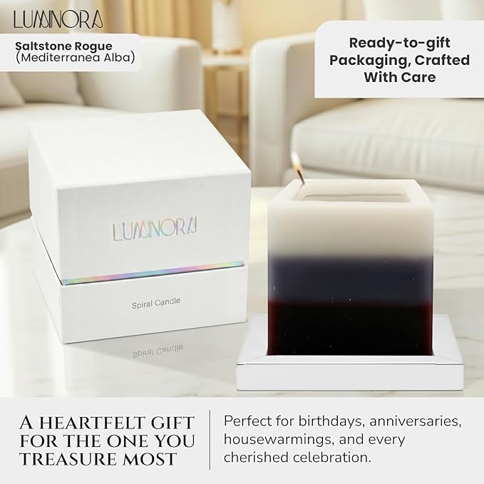 LUMINORA Spiral Scented Candle for Women & Men | Hand-Crafted Decorative Soy Wax Candle | Wooden Wick | Unique Twisted Spiral Burn Design | Aromatherapy Candle | Saltstone | (Mediterranean Sea Salt)