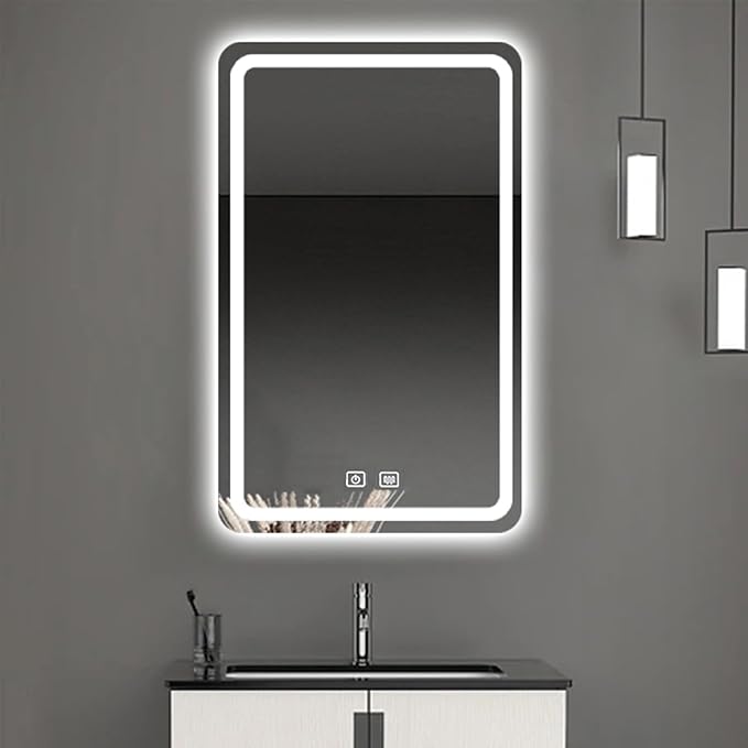 Illuminated LED Bathroom Mirror,Frameless Rectangle,Wall Mounted Make Up Mirror,3 Colors Dimmable Lighting,Anti-Fog Vanity Mirror with Touch Switch, for Bathroom Living Room (Colo