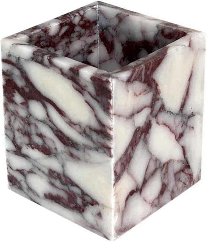 Natural Marble Stone Square Storage Container Empty Vessel Holder Cup for Candle/Pens/Sundries items (Calacatta Purple)