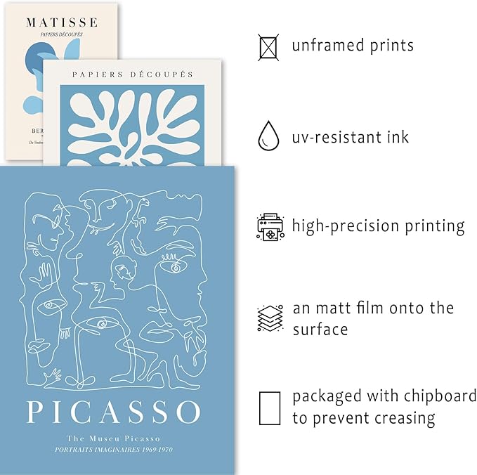 ANERZA 16 PCS Blue Wall Art Decor, Matisse Gallery Wall Prints for Bedroom, Light blue posters for Room Aesthetic, Collage Kit Pictures for Living Room, Teen Girls Dorm Home Artwork