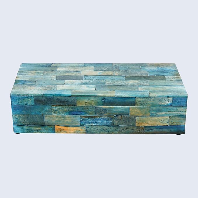 Handicrafts Home Decorative Storage Box with Lid– 10x4.5x2.5” Modern Home Decor Organizer, Memory Box & Jewelry Storage- Decorative Boxes for Living Room & Shelf Decor- Verdigris