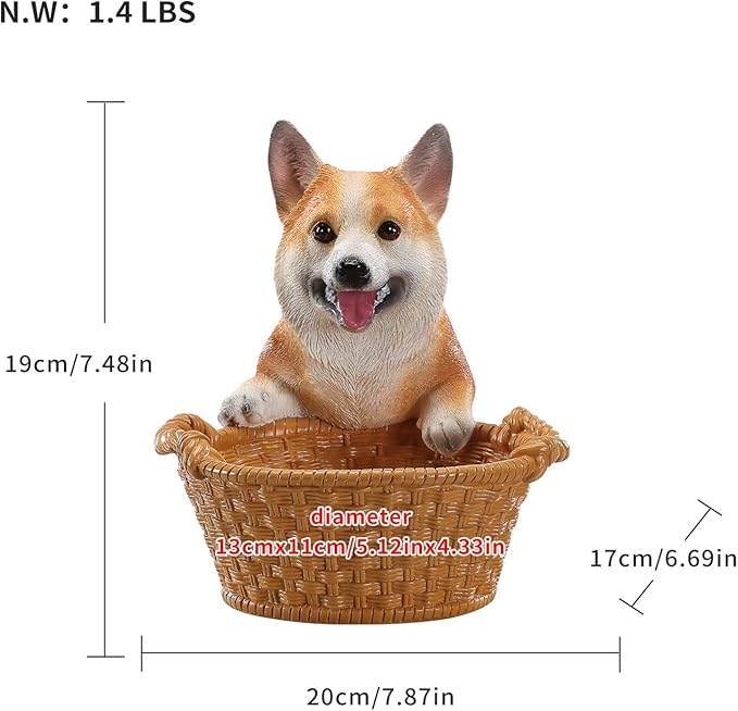 Dog Resin Storage Basket, Desktop Organizer for Remote & Keys, Cute Home Decor Tray, Ideal present for Pet Lovers.(Welsh Corgi)