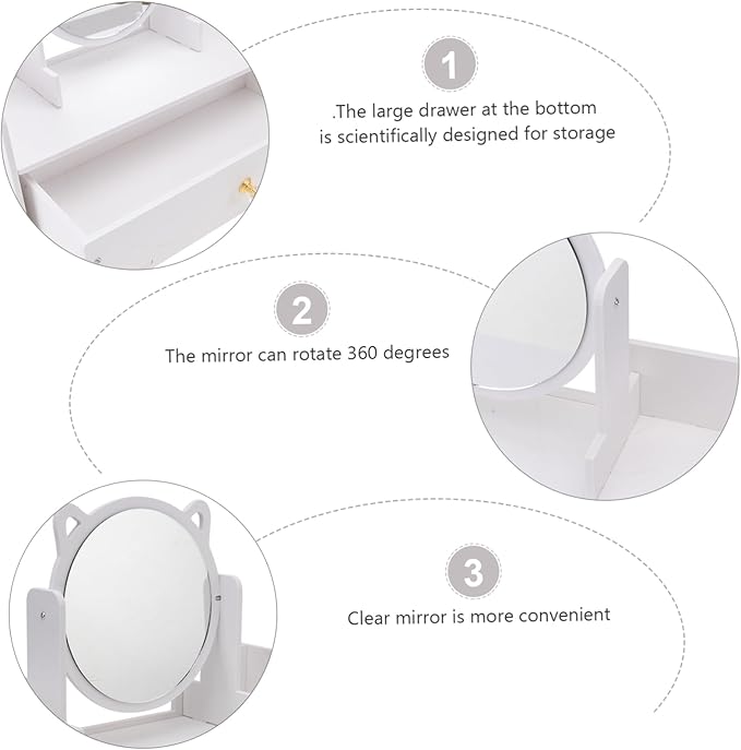 SHERCHPRY 1Pc Rotatable Desktop Makeup Mirror with Storage Drawer Girl Cosmetics Organizer Box for Vanity Countertop Clear Smooth Reflective Surface Material