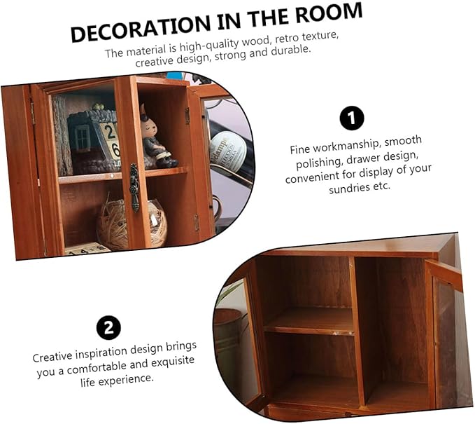 Ipetboom Storage Cabinet for Makeup and Sundries Wooden Dressing Table Organizer with Drawer Design Capacity Sundries Holder for Bedroom and Bathroom Use Retro Style