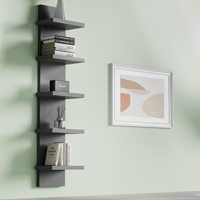 5 Tier Wall Shelf Unit, Black Versatile Lack Wall Shelf, Display Floating Shelves for Bedroom Bathroom Home Decor Organizer