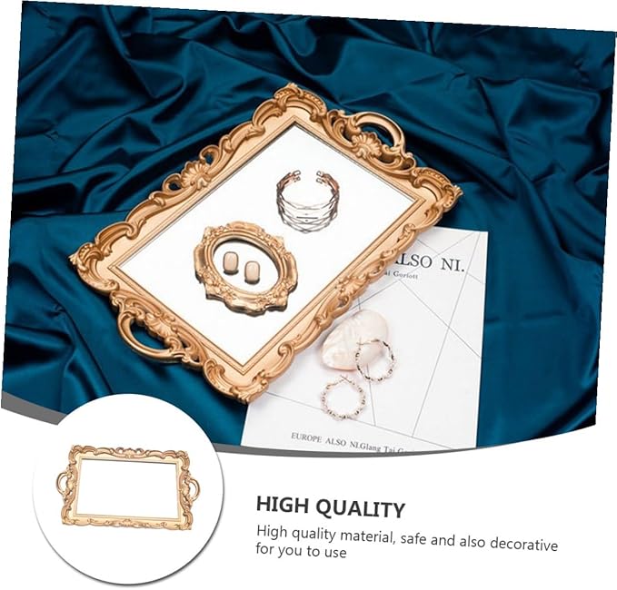 VILLCASE European Style Vintage Mirror Tray Golden Makeup Organizer Perfume Storage Vanity Display Decorative Dresser Tray for Home Party Decor