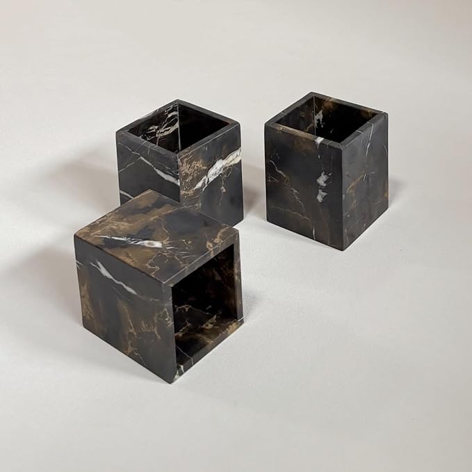 Natural Marble Stone Square Storage Container Empty Vessel Holder Cup for Candle/Pens/Sundries items (Black Brown)