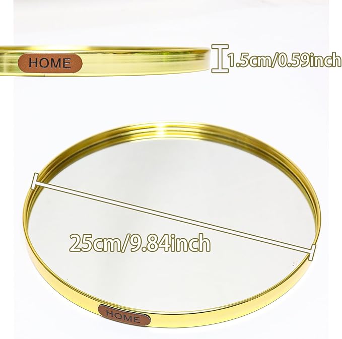 Luxury Mirrored Decorative Tray, Round Glass Mirror Vanity Tray for Perfume and Jewelry Display, Modern Makeup Storage Organizer for Dresser, Bathroom, Coffee Table, Kitchen Counter