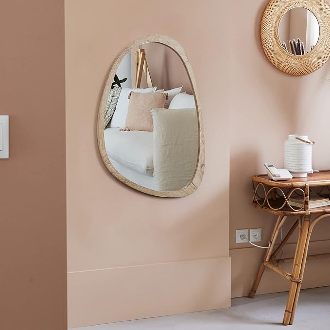 sawsile Irregular Wall Mirror for Bathroom,Wood Asymmetrical Rustic 24x36 inch Farmhouse Vanity Unique Nature Decorative Large Mirror for Entryway,Bedroom,Living Room,Washroom