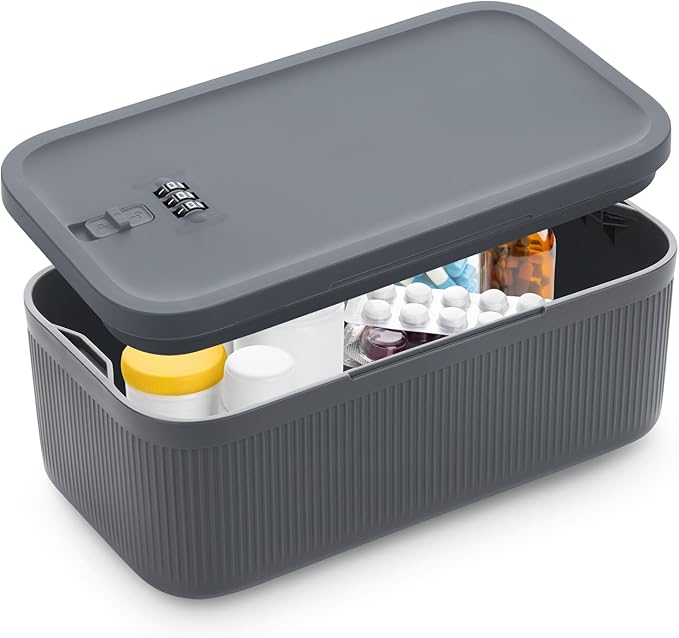 Lockable Storage Box, Small Lock Box with Combination Code for Phone/Medicine Safe/Food Home/Refrigerator/Office/Personal Items/Travel/Gift,9.25 x 5.04 x 3.62’’